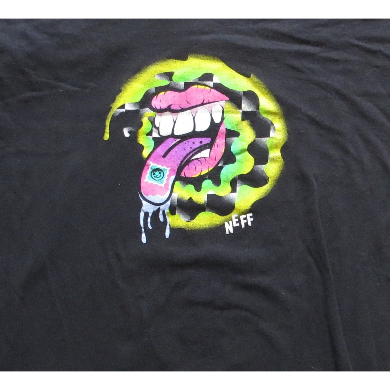 Neff Shirt Mens Medium Black Graphic Mouth Tongue Acid Skate Tee